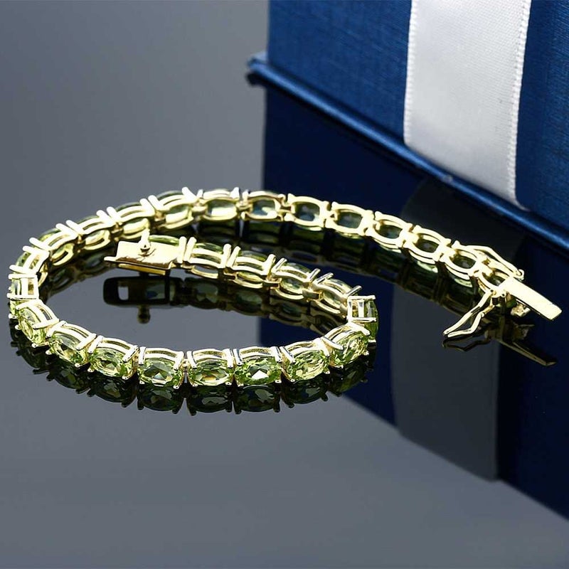Gem Stone King Green Peridot Tennis Bracelet For Women | 925 Sterling Silver | 12.00 Cttw | Gemstone Birthstone | Oval 6X4MM | Length - 7 Inch | Fine Jewelry Gifts for Her Mom Women Wife - Image 4